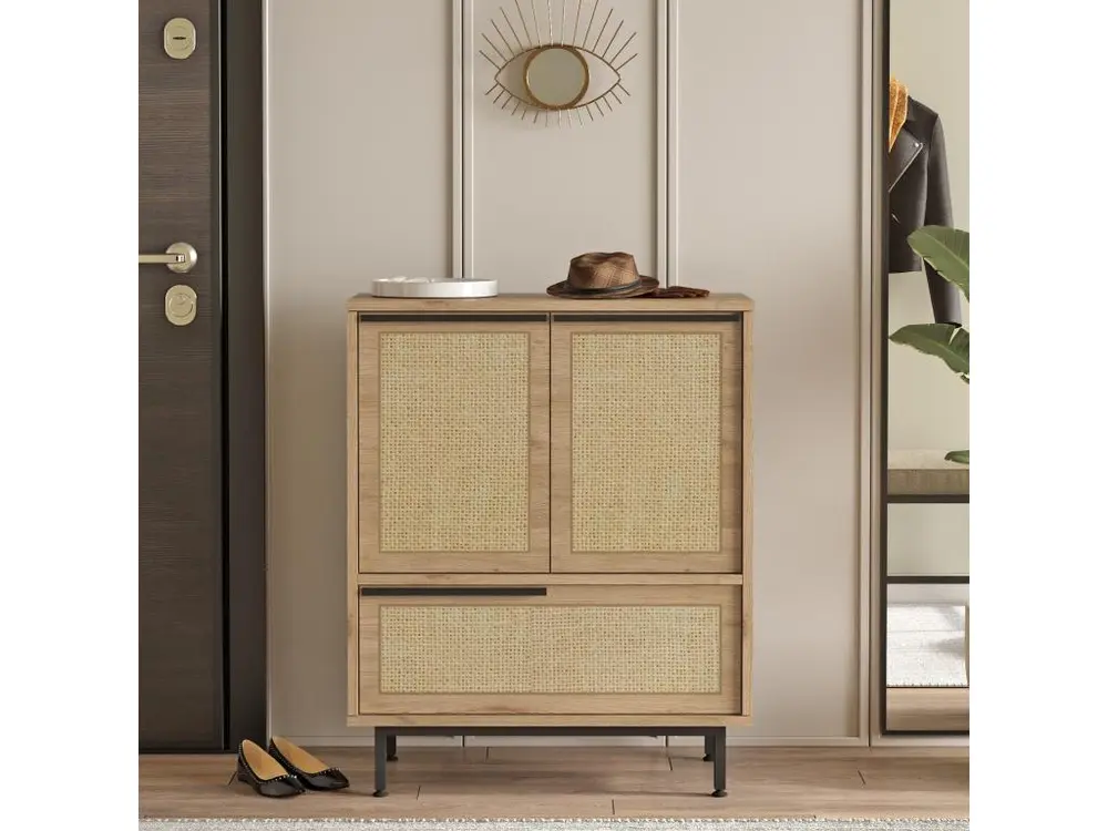 Meuble à chaussures Evelis L75xH90cm Bois et Rotin évident
