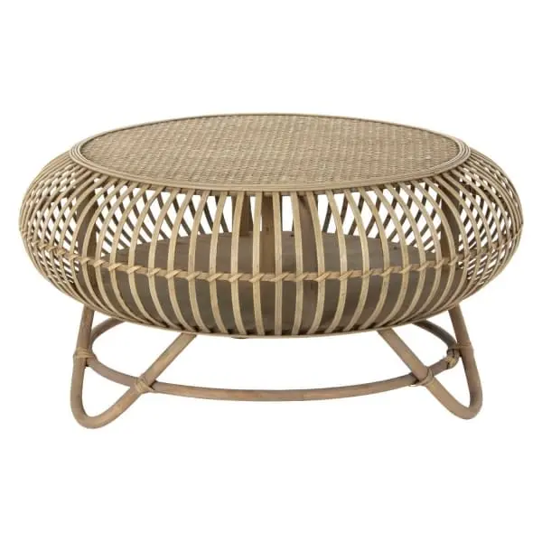 Organisateur de câbles Table Basse Ronde Balinaise en Cannage de Rotin (75 x 75 x 39 cm)