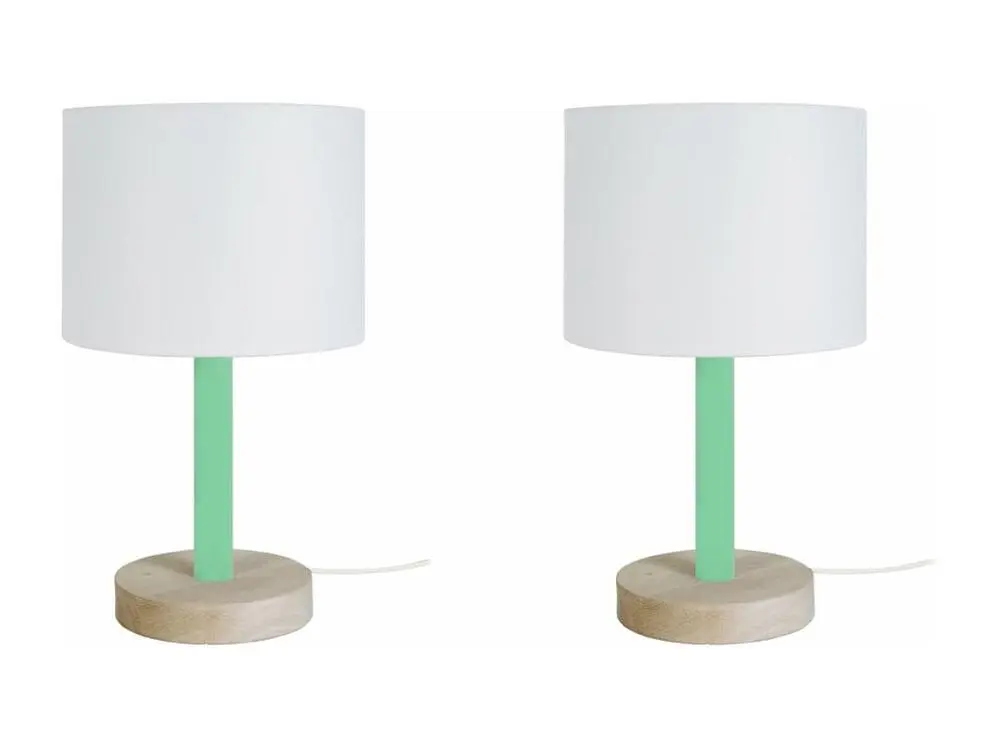 Pair de Lampes de chevet droit bois naturel,rouge,blanc 35 cm. pour un espace de travail ordonné