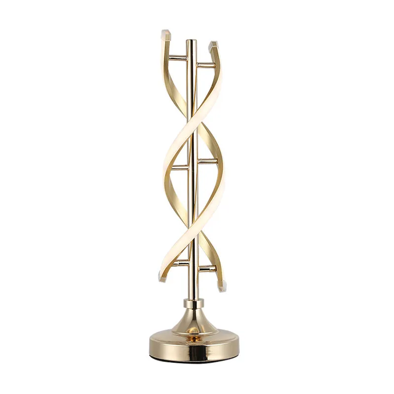 Petite lampe de bureau en spirale acrylique, éclairage de travail LED contemporain en or, lumière chaude/blanche avec revê...