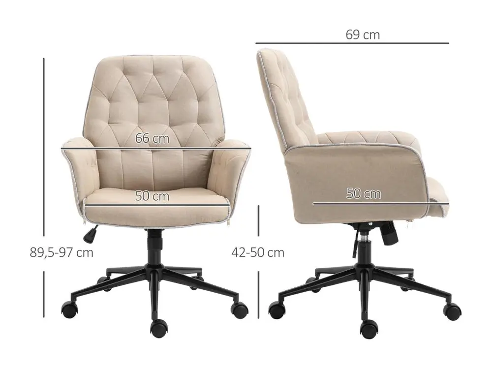 Pieds antidérapants pour Fauteuil de bureau chaise de bureau hauteur réglable roulettes pivotant 360° tissu chanvre 69L x...