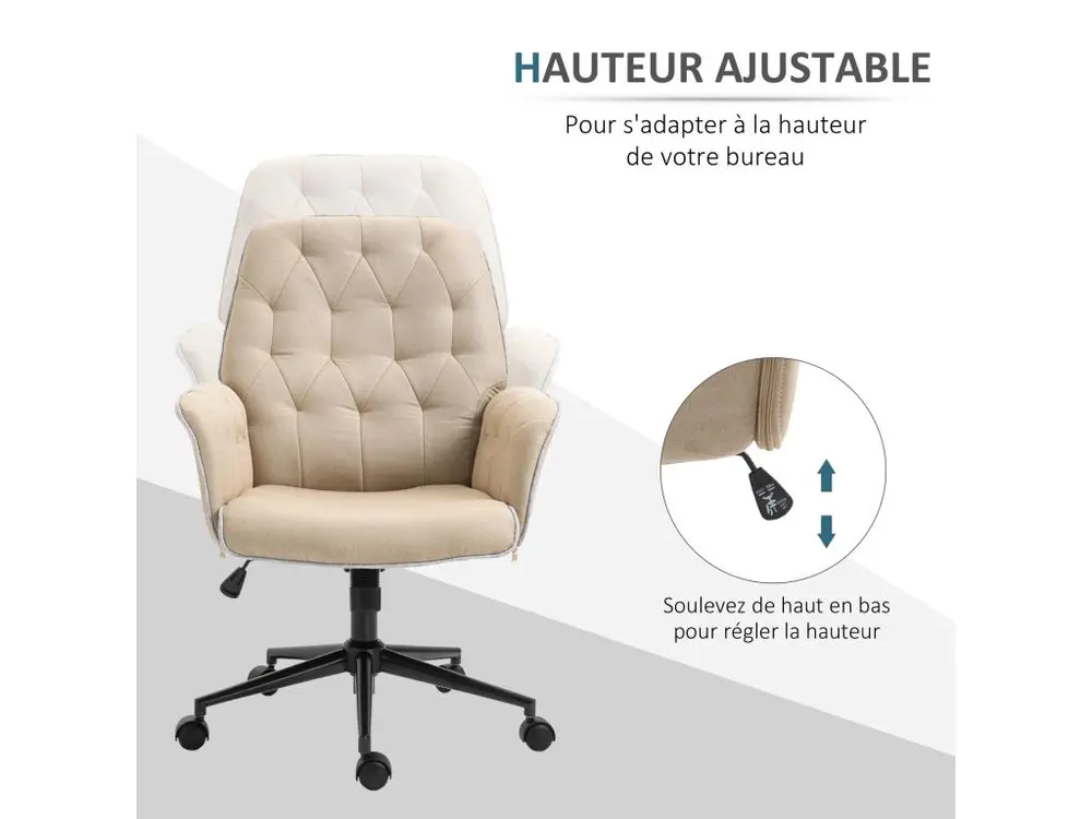 Pieds antidérapants pour Fauteuil de bureau chaise de bureau hauteur réglable roulettes pivotant 360° tissu chanvre 69L x...