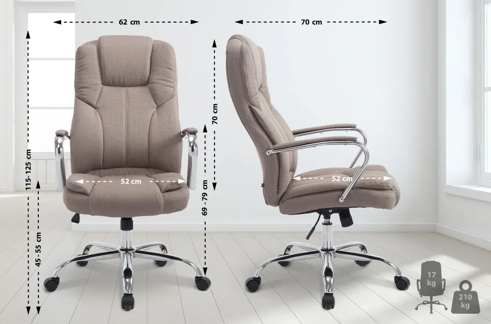 Pieds antidérapants pour Fauteuil de bureau sur roulettes largeur d'assise XXL en tissu taupe et métal chromé 10_0002420