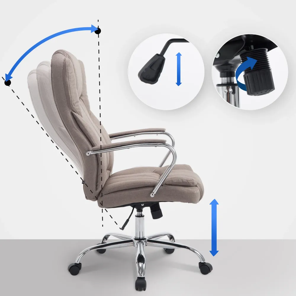 Pieds antidérapants pour Fauteuil de bureau sur roulettes largeur d'assise XXL en tissu taupe et métal chromé 10_0002420