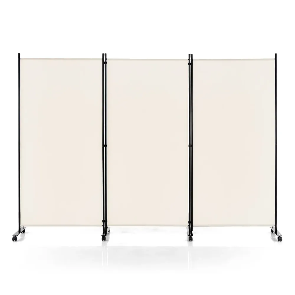 Pieds antidérapants pour Paravent à roulette 3 panneaux pliable séparation 262 x 180 cm solution pratique moderne en tissu...