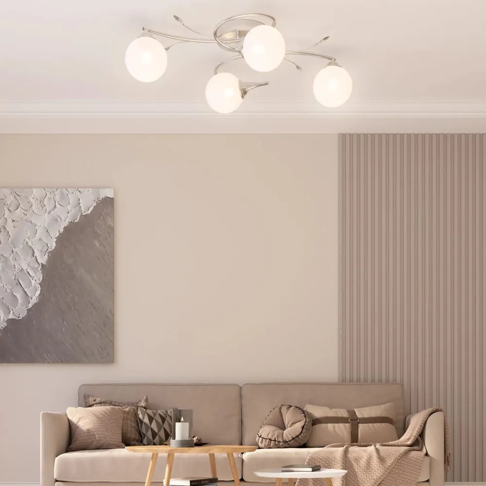 Plafonnier avec abat-jour ronds en verre pour 4 LED G9 avec système de clipsage