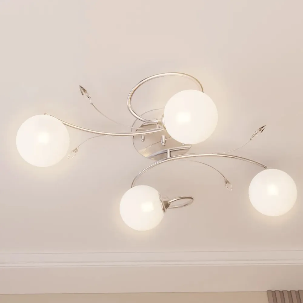 Plafonnier avec abat-jour ronds en verre pour 4 LED G9 avec système de clipsage
