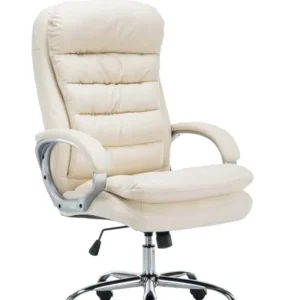 Plateau de rangement Fauteuil de bureau sur roulettes avec mécanisme de bascule jusqu'à 235 kg en VINYLE crème et métal ch...