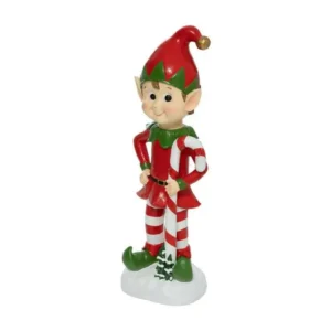 Plateau de rangement Statue lutin de Noël 90 cm lumineux - pile, Rouge
