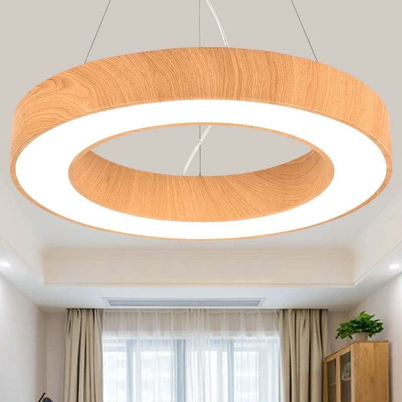 Professionnel Haute Qualité Lampe à suspension circulaire en bois manifeste, lustre minimaliste en métal LED pour salle de...