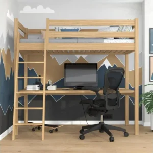 Professionnel Haute Qualité Lit mezzanine en chêne - avec bureau N03 Chêne Naturel 100x190