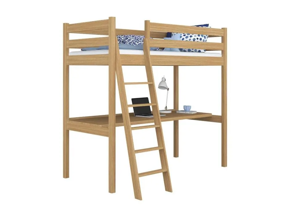 Professionnel Haute Qualité Lit mezzanine en chêne - avec bureau N03 Chêne Naturel 100x190