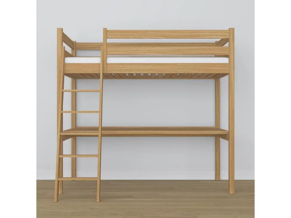 Professionnel Haute Qualité Lit mezzanine en chêne - avec bureau N03 Chêne Naturel 100x190