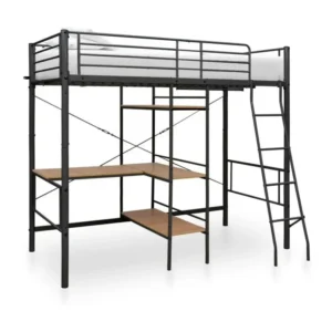 Professionnel Haute Qualité Lit mezzanine rmétal noir avec bureau bois naturel Kozty 90x200