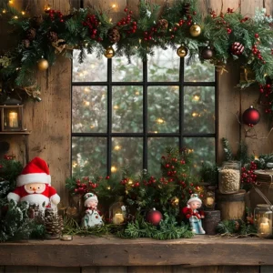 Protection de bord Toile de fond Jouet Père Noël Guirlande Fenêtre de Noël RR8-95