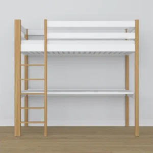 Équipement de Bureau Ergonomique Lit mezzanine en bois - avec bureau N05 Blanc / Chêne Naturel 90x200