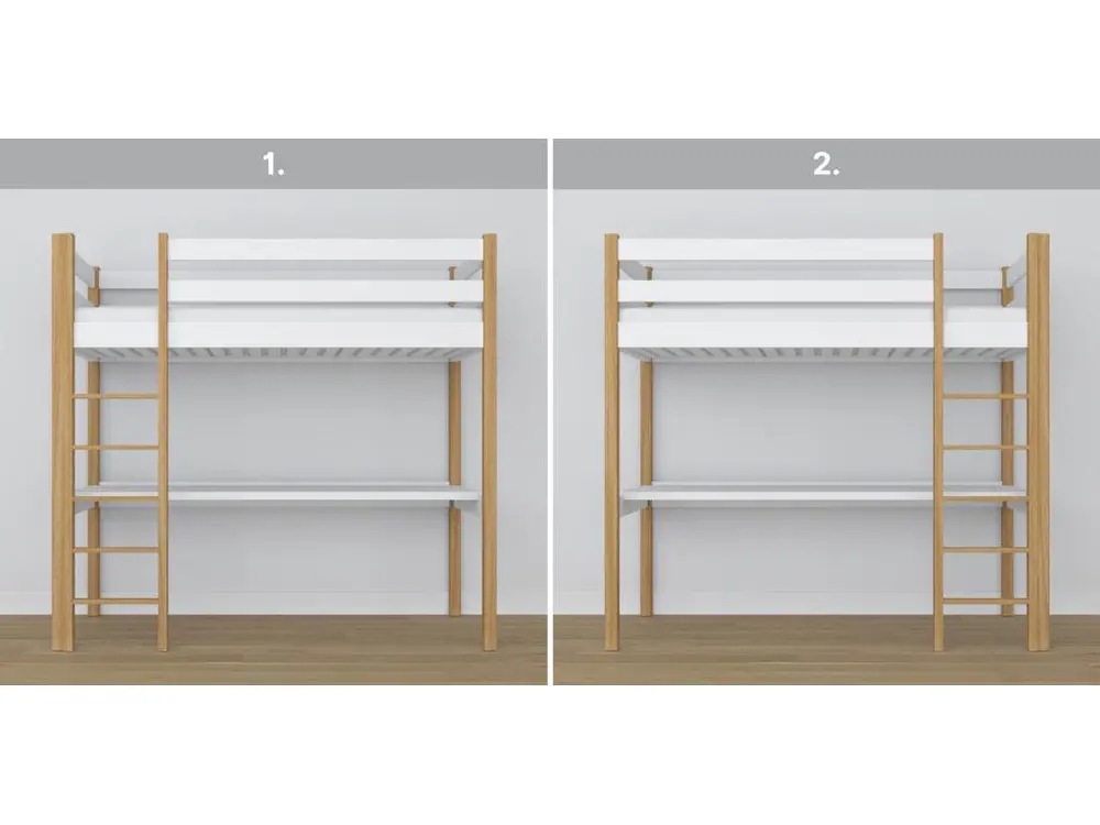 Équipement de Bureau Ergonomique Lit mezzanine en bois - avec bureau N05 Blanc / Chêne Naturel 90x200