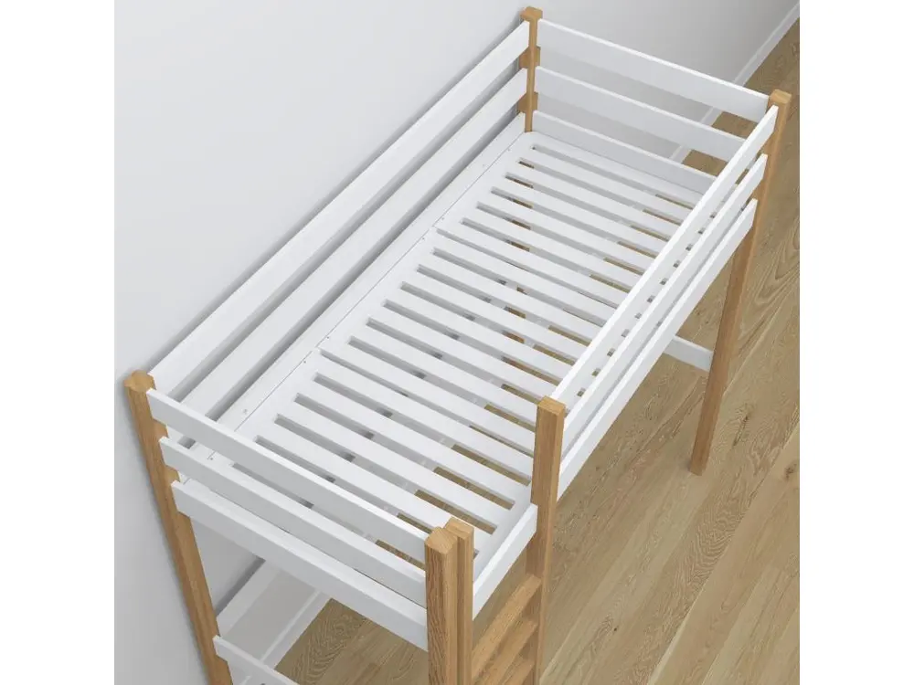 Équipement de Bureau Ergonomique Lit mezzanine en bois - avec bureau N05 Blanc / Chêne Naturel 90x200