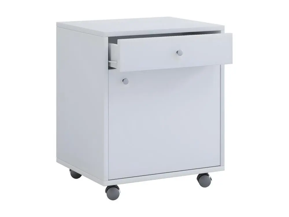 Équipement de Bureau Ergonomique Masola Commode de bureau sur roulettes 1 tiroir et 1 porte, blanc.