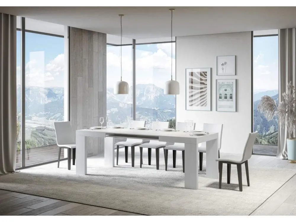 Équipement de Bureau Ergonomique Table rectangulaire extensible 130 à 234cm bois blanc Ribo-Pied et support sur roulettes