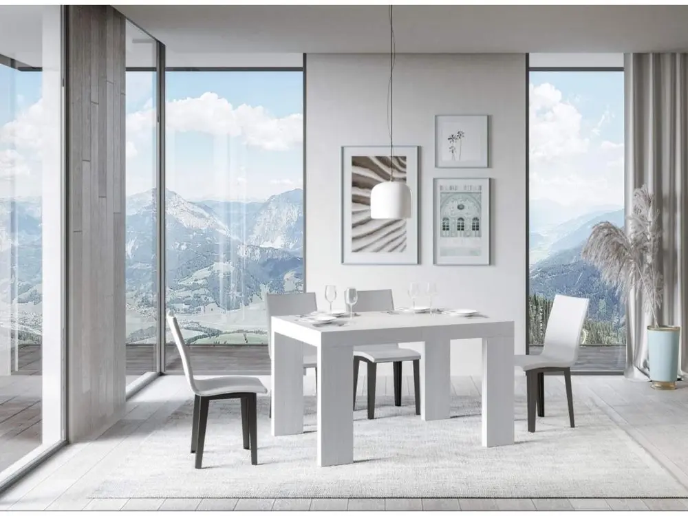 Équipement de Bureau Ergonomique Table rectangulaire extensible 130 à 234cm bois blanc Ribo-Pied et support sur roulettes