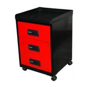 Réduit servante sur roulettes 3 tiroirs métal noir et rouge Folia H 57
