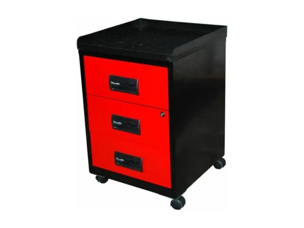 Réduit servante sur roulettes 3 tiroirs métal noir et rouge Folia H 57