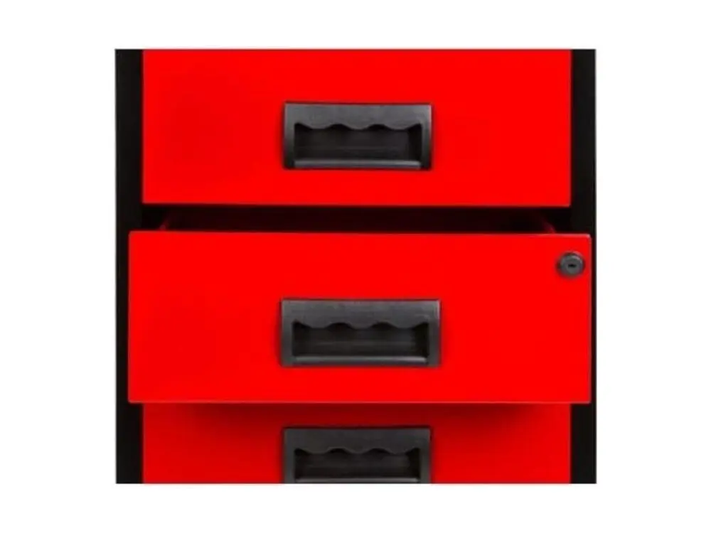 Réduit servante sur roulettes 3 tiroirs métal noir et rouge Folia H 57