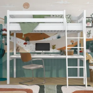 Support réglable pour Lit mezzanine en bois - avec bureau N03 Blanc 100x190