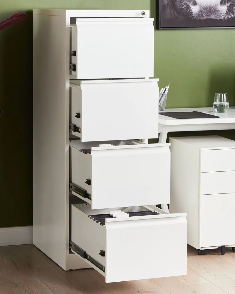 Système de suspension Caisson à roulettes 3 tiroirs en acier blanc cassé CAMI