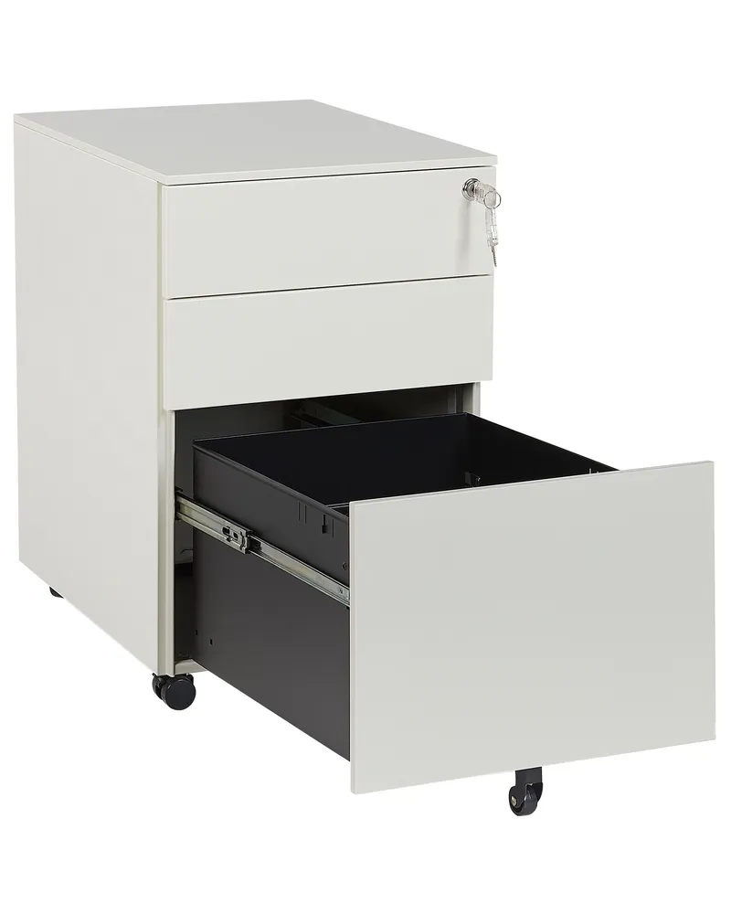 Système de suspension Caisson à roulettes 3 tiroirs en acier blanc cassé CAMI