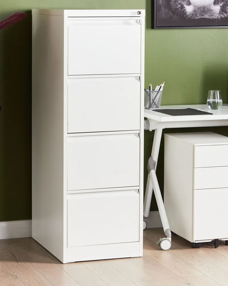 Système de suspension Caisson à roulettes 3 tiroirs en acier blanc cassé CAMI