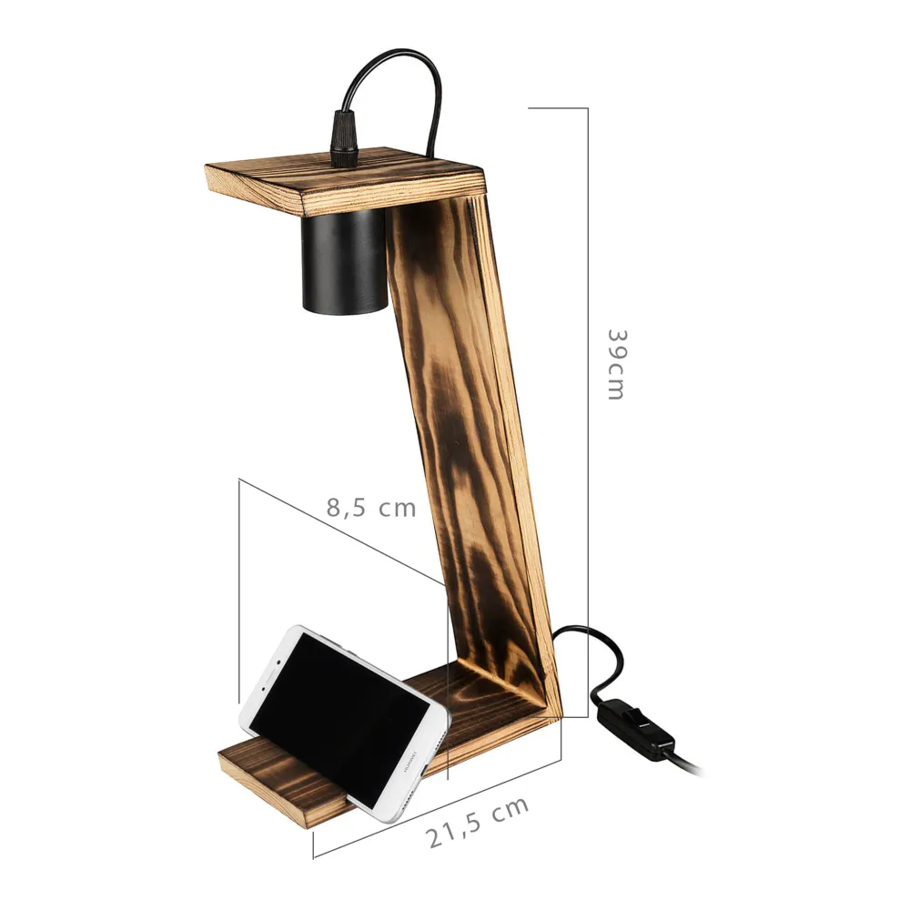 Système de suspension Lampe de bureau en bois massif 39 cm E27 noir / naturel 03_0007366
