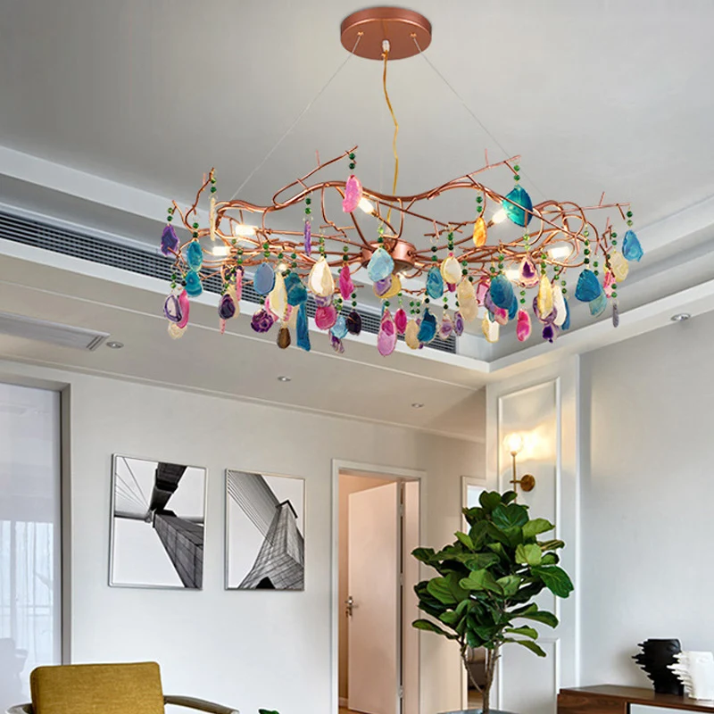 Système de suspension Lustre circulaire en or Rose de 25.5 "/33.5" de généreux, éclairage Art déco en Agate, luminaire sus...