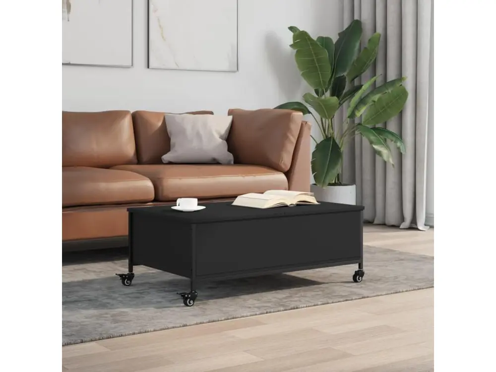 Système de suspension Table basse avec roulettes noir 91x55x34 cm bois d'ingénierie