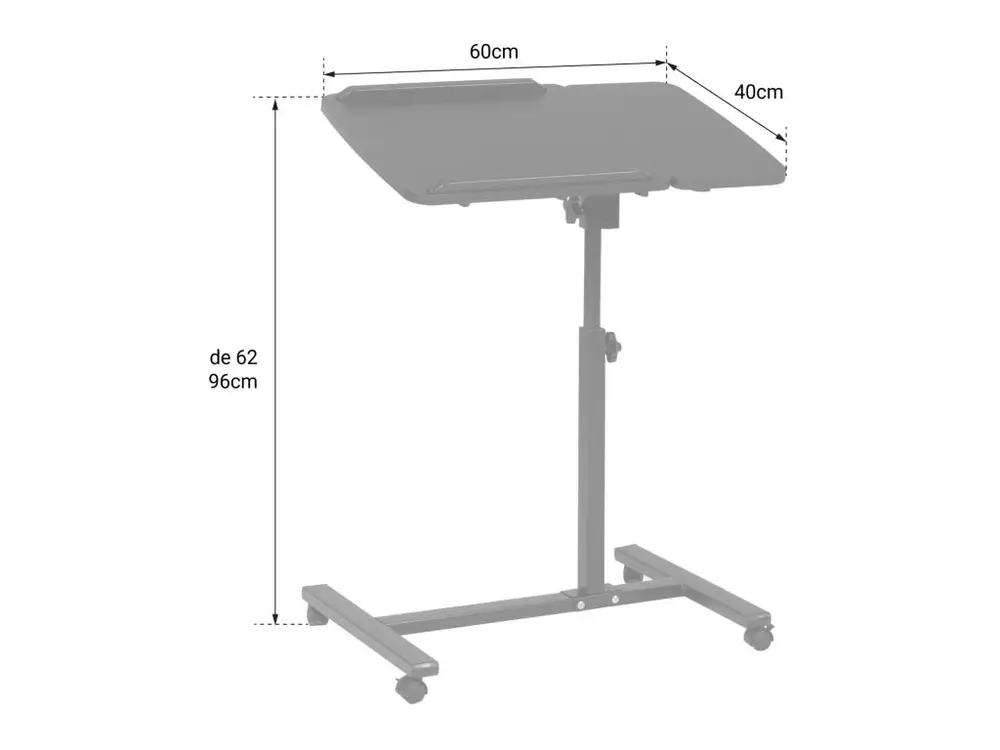 Table pour ordinateur à roulettes noire SABINE avec 4 patins en caoutchouc