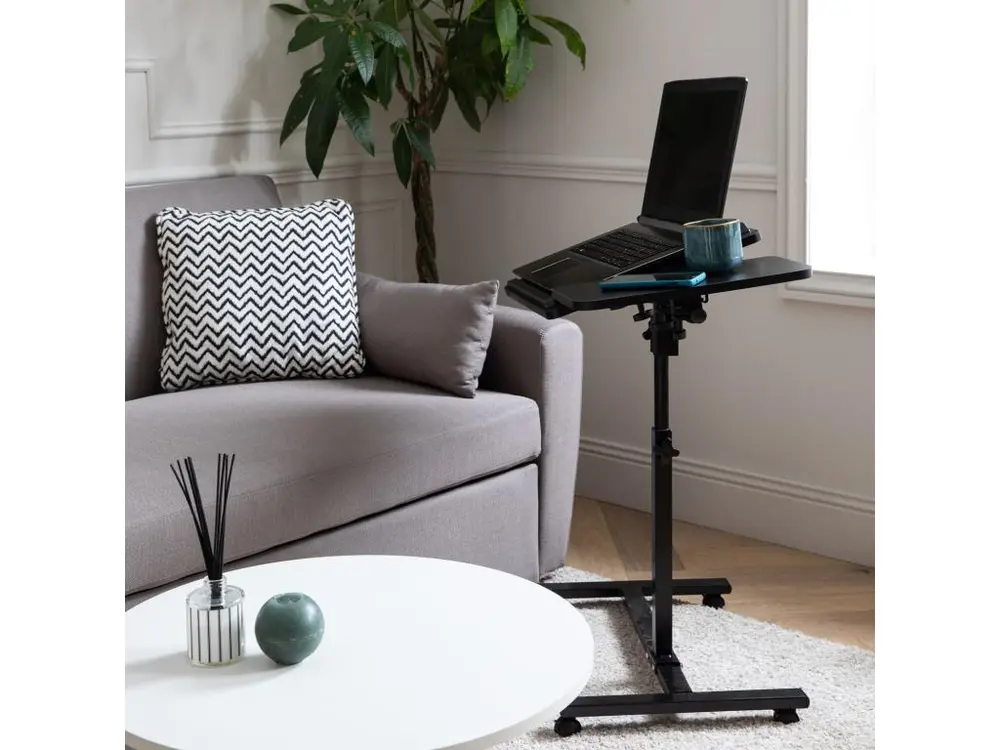 Table pour ordinateur à roulettes noire SABINE avec 4 patins en caoutchouc