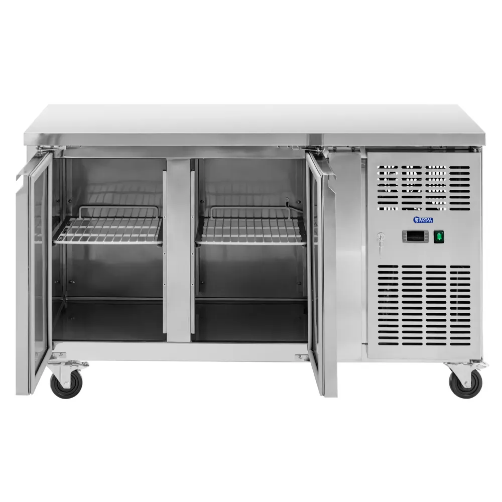 Table réfrigérée professionnel sur roulettes 260 litres 2 ccompartiments 136 x 70 cm classe B acier inoxydable 14_0010041