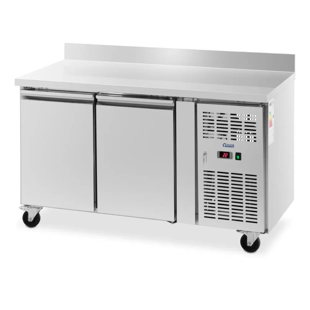 Table réfrigérée professionnel sur roulettes 260 litres 2 compartiments 136 x 70 cm classe B dosseret acier inoxydable 14_...
