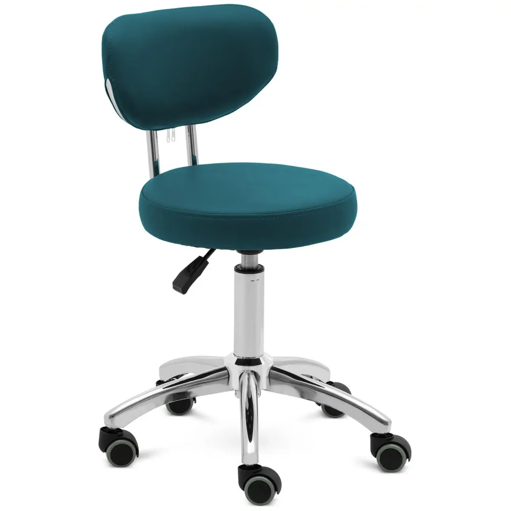 Tabouret à roulette avec dossier 150 kg turquoise aluminium PVC mousse synthétique cyan 14_0010100 avec compartiments inté...