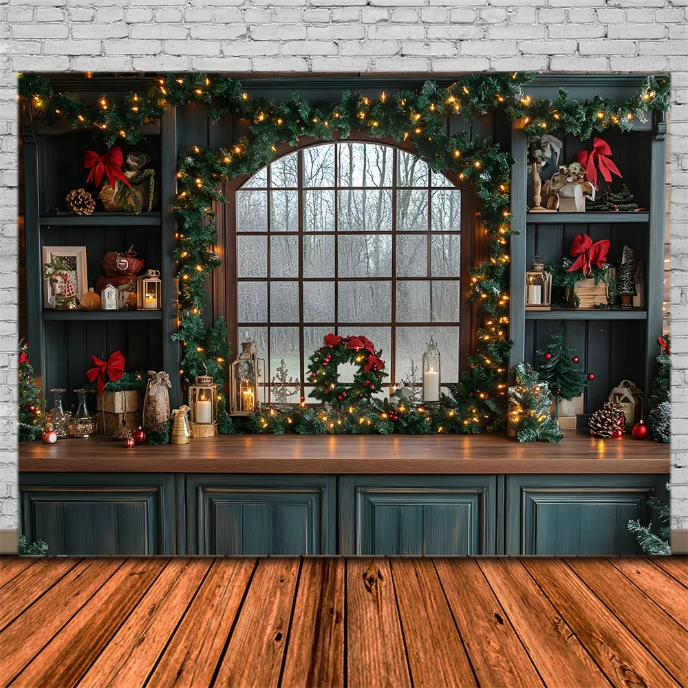 Toile de fond Fenêtre Cuisine Illuminée de Noël RR8-75 avec revêtement anti-rayures