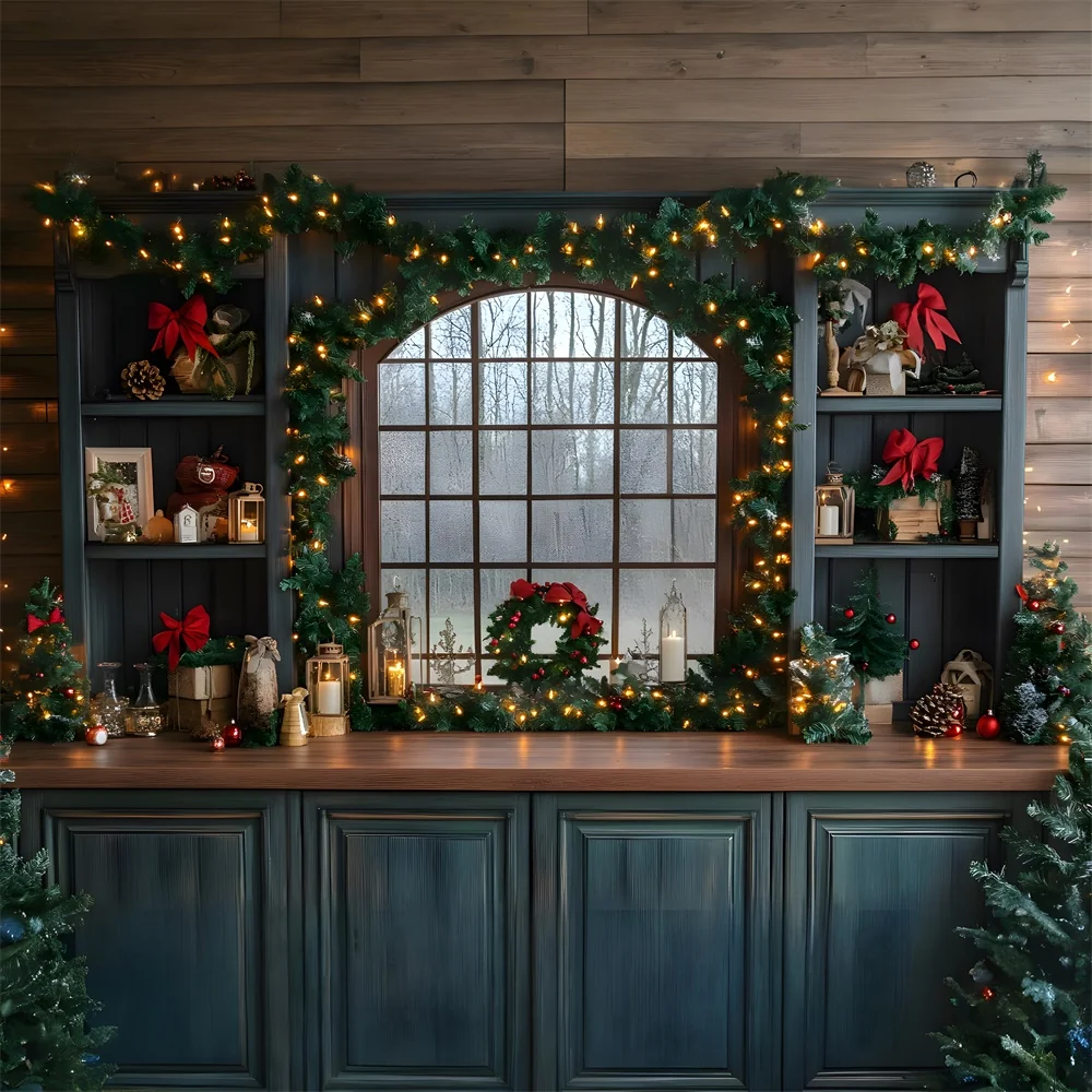 Toile de fond Fenêtre Cuisine Illuminée de Noël RR8-75 avec revêtement anti-rayures