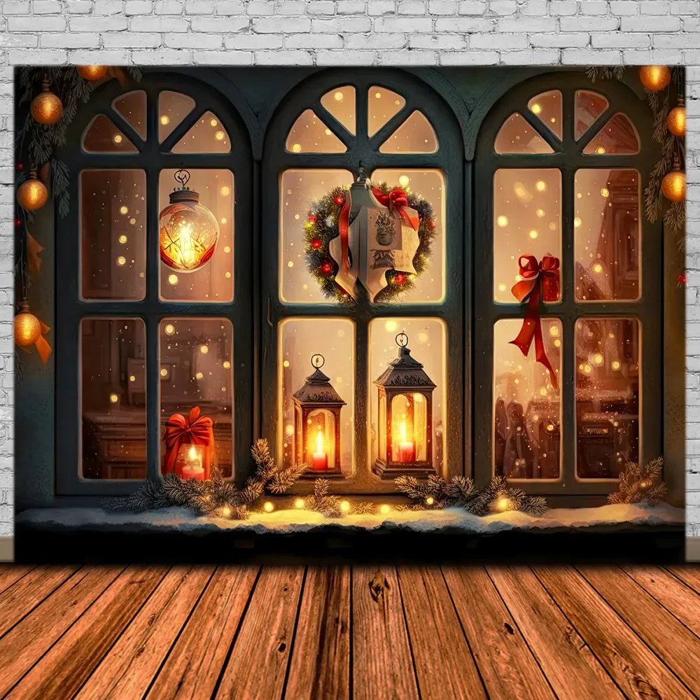 Toile de Fond de Fenêtre de Noël avec Lanternes Lumineuses RR8-137