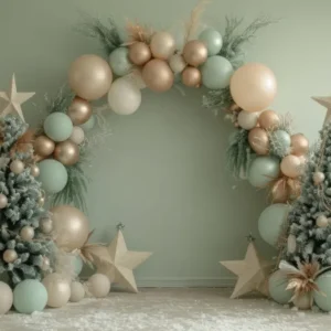 Toile de Fond Élégante d'Arche en Ballons avec Arbres de Noël RR8-243 pour bureau à hauteur variable