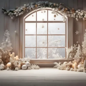 Toile de Fond Élégante de Fenêtre Blanche avec Vitrine de Noël RR8-225