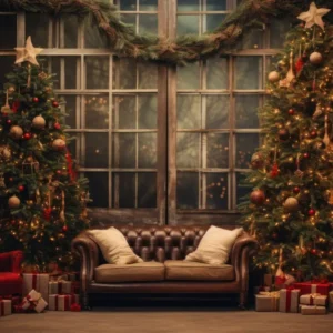Toile de Fond de Salon Confortable avec Arbres de Noël RR8-133