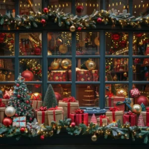 Toile de Fond de Vitrine de Magasin Festif Cadeaux de Noël RR8-147