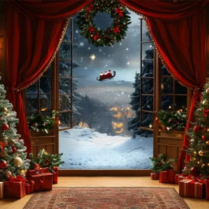 Toile de fond Vitrine Neige Père Noël de Noël RR8-66