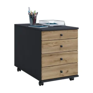 VCM Caisson à roulettes Caisson d'appoint Caisson de bureau roulettes tiroir Lona (Anthracite / Chêne miel|50) pour b...