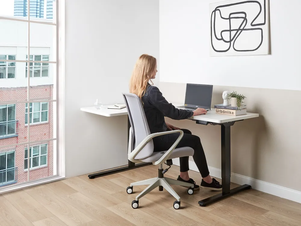 Verstelbaar bureau Elektrisch Linkerzijde Wit DESTINES en tissu respirant